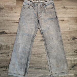 Al Wissam Jeans Mens 36 Gray Embroidered Back Pocket Straight Leg Denim Pants